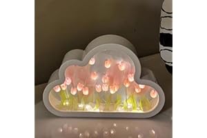 Yckeogln DIY Cloud Tulip Mirror Night Light, Simulation Flower Bedroom Cloud Tulip Table Lamp, Creative Home Decoration, Room Decor for Teen Girls(Pink)