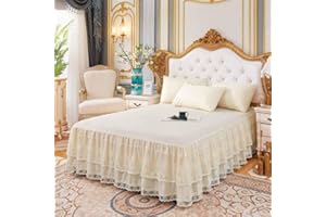 YINGXUE Double Lace Bed Skirt for Full Bed - 17in. Drop, Easy Fit Ruffle Bedskirt Wrap Around Bed Skirt, Anti Wrinkle & Fade Resistant