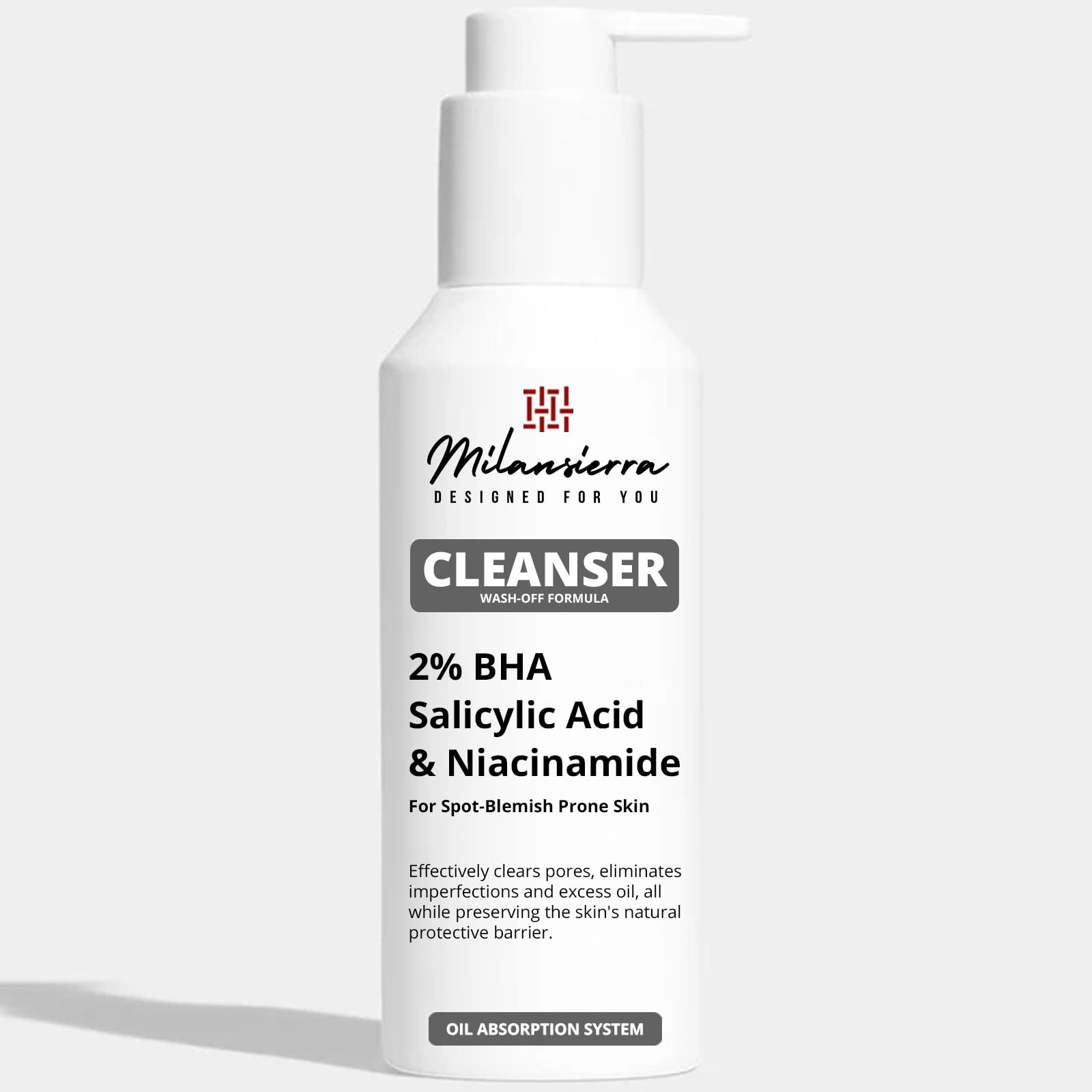 Milansierra Spot Blemish Control Face Cleanser with 2% Salicylic Acid & Niacinamide for Blemish-Prone Skin, Unscented Face Body Wash (250ml)