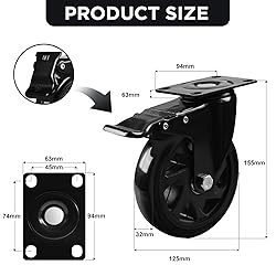 Caster Wheels, Heavy Duty 5 Inch Casters Set of