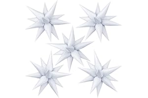 TOTAFAM 60 Pcs Star Foil Balloons Explosion 12 Point Cone Balloons Magic Starburst Balloons Large for Wedding Anniversary Backdrop Birthday Party Decorations (White)