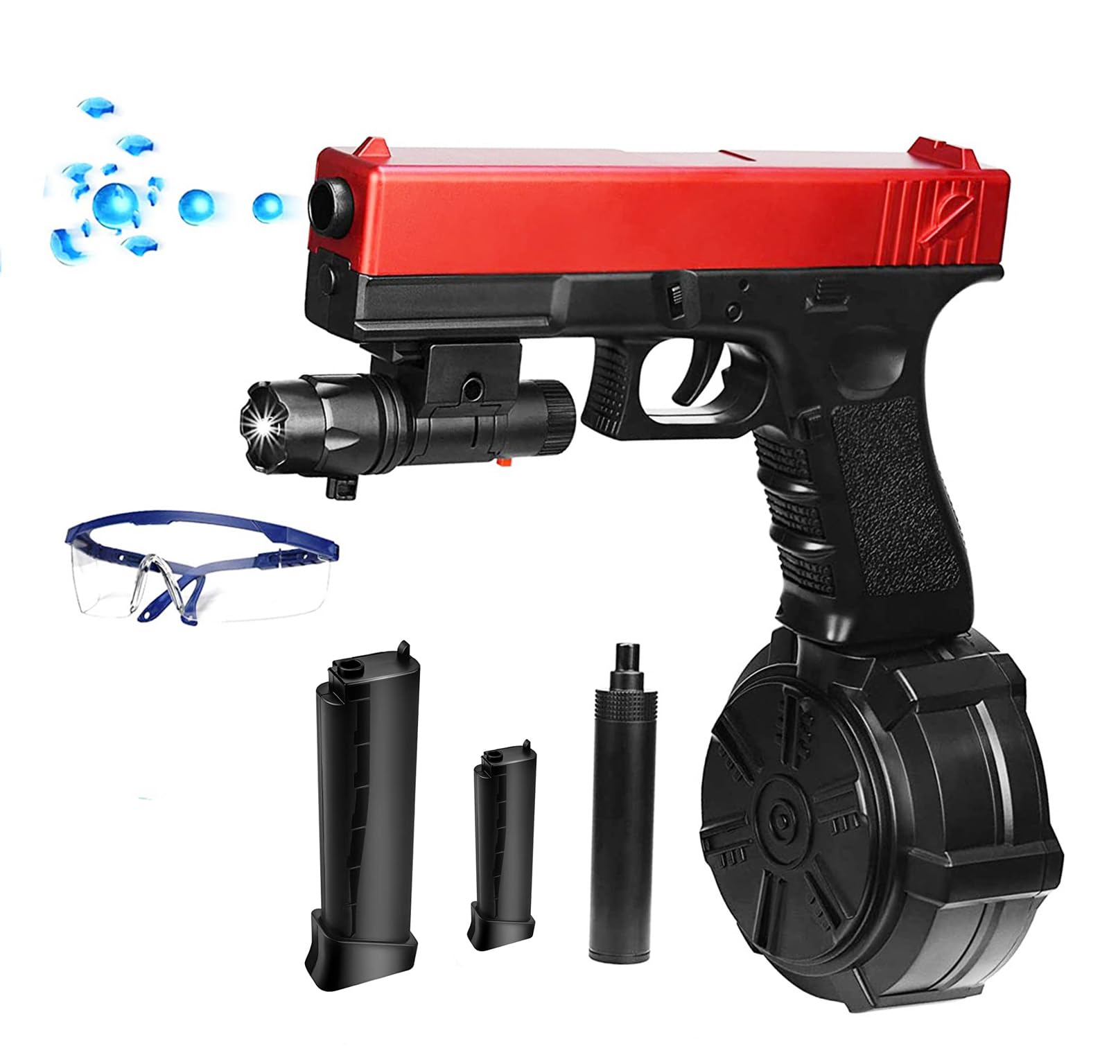 Photo 1 of Gel Ball Blaster with Goggles and Drum, Auto Firing Mode, for Outdoor Games, Ages 14+, Red
