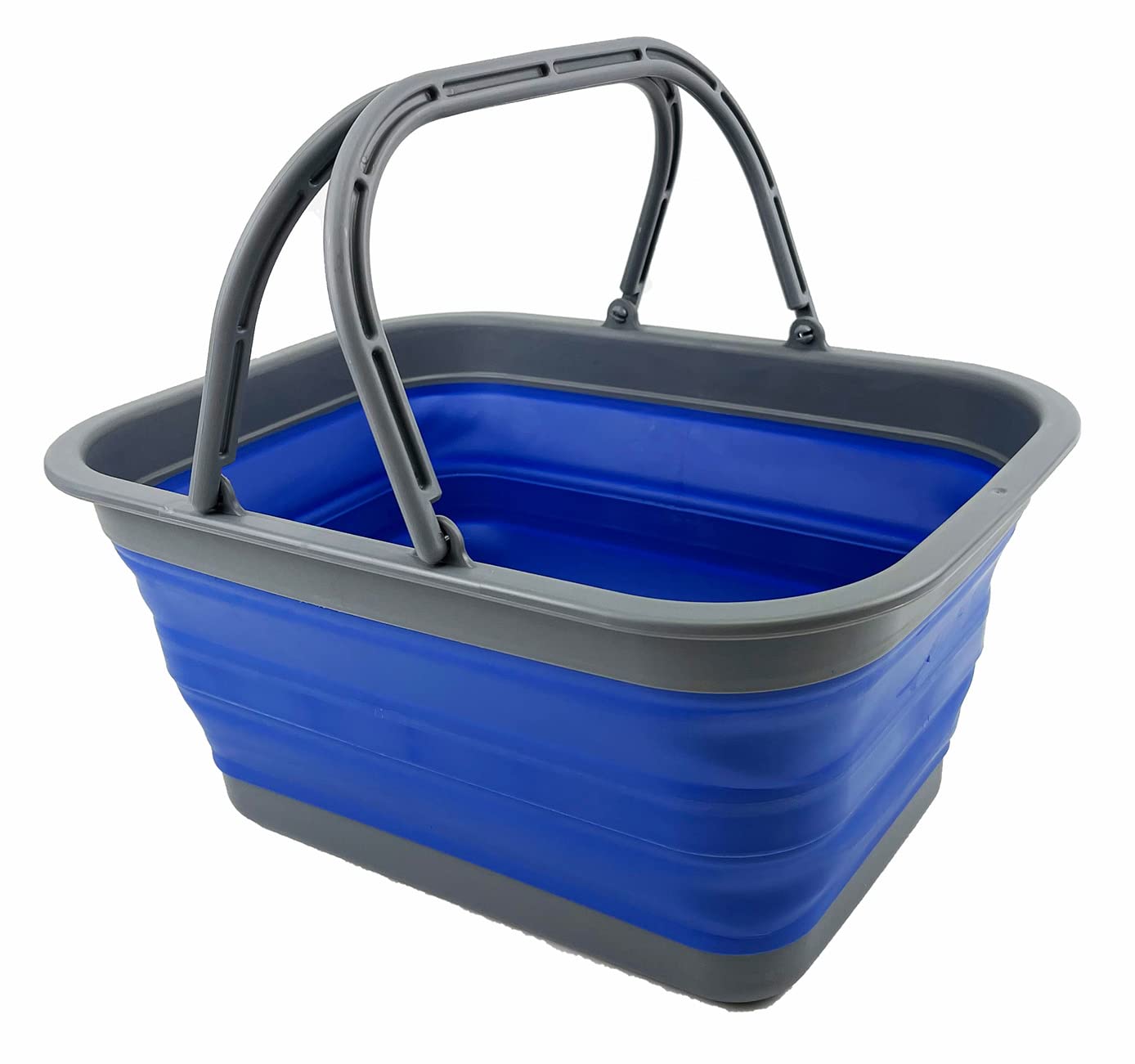 SAMMART 12L Collapsible Tub with Handle - Portable Outdoor Picnic Basket/Crater - Foldable Shopping Bag - Space Saving Storage Container (Grey/Purplish Blue)