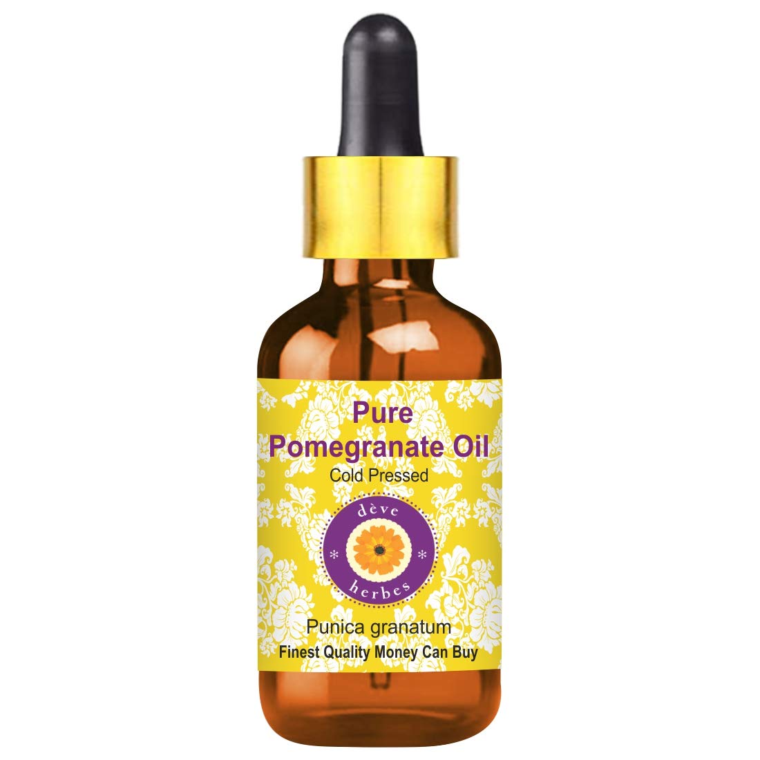Deve Herbes Pure Pomegranate Oil (Punica granatum) Non-Sticky | Non-Greasy | For Skin, Hair, Massage & DIY Use 30ml with Glass Dropper