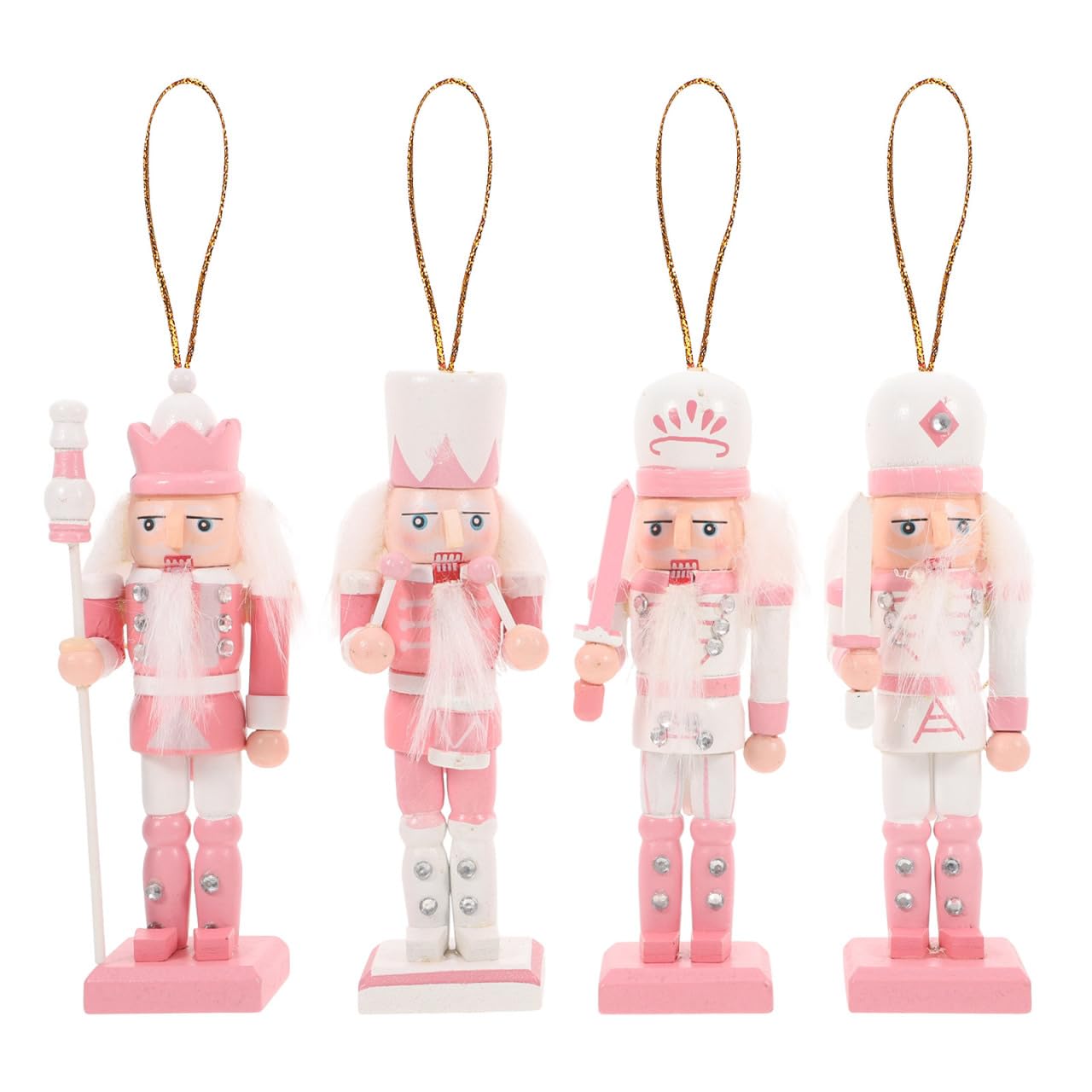 4pcs Nutcracker Decoration Xmas Nutcracker Soldier Figurine Pink Wooden Soldier Unique Christmas Tree Ornament Holiday Home Decor for Desktop Shelf 12CM