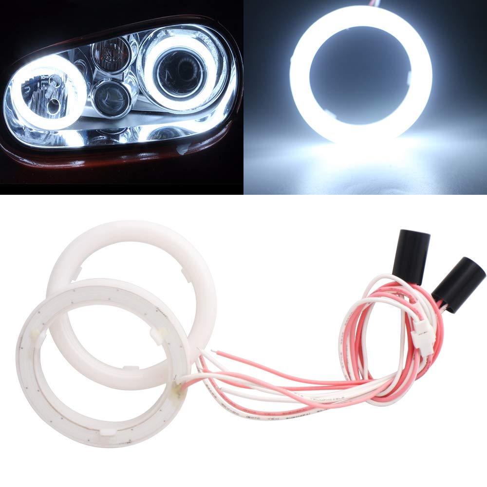 Qasim 1 pair LED Angel Eyes 70MM Halo Ring White 2835 42SMD for DRL Headlight Warning Lamp with Cover DC 12V 24V