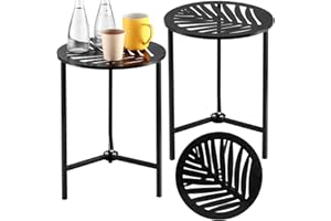 Party Zealot Set of 2 Small Round Metal Side Tables 13 Inches Black Outdoor End Tables for Patio, Balcony, Porch or Garden – Weather-Resistant Corner Coffee Table for Small Spaces & Indoor Plant Stand