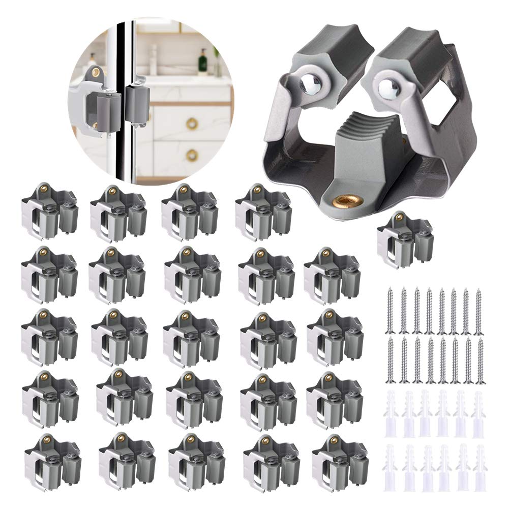 3-H Mop Holder 25 Pack,Brush Holder,Broom Holder Wall Mounted for Kitchen Bathroom Laundry Room Shed Garage Garden(Grey)