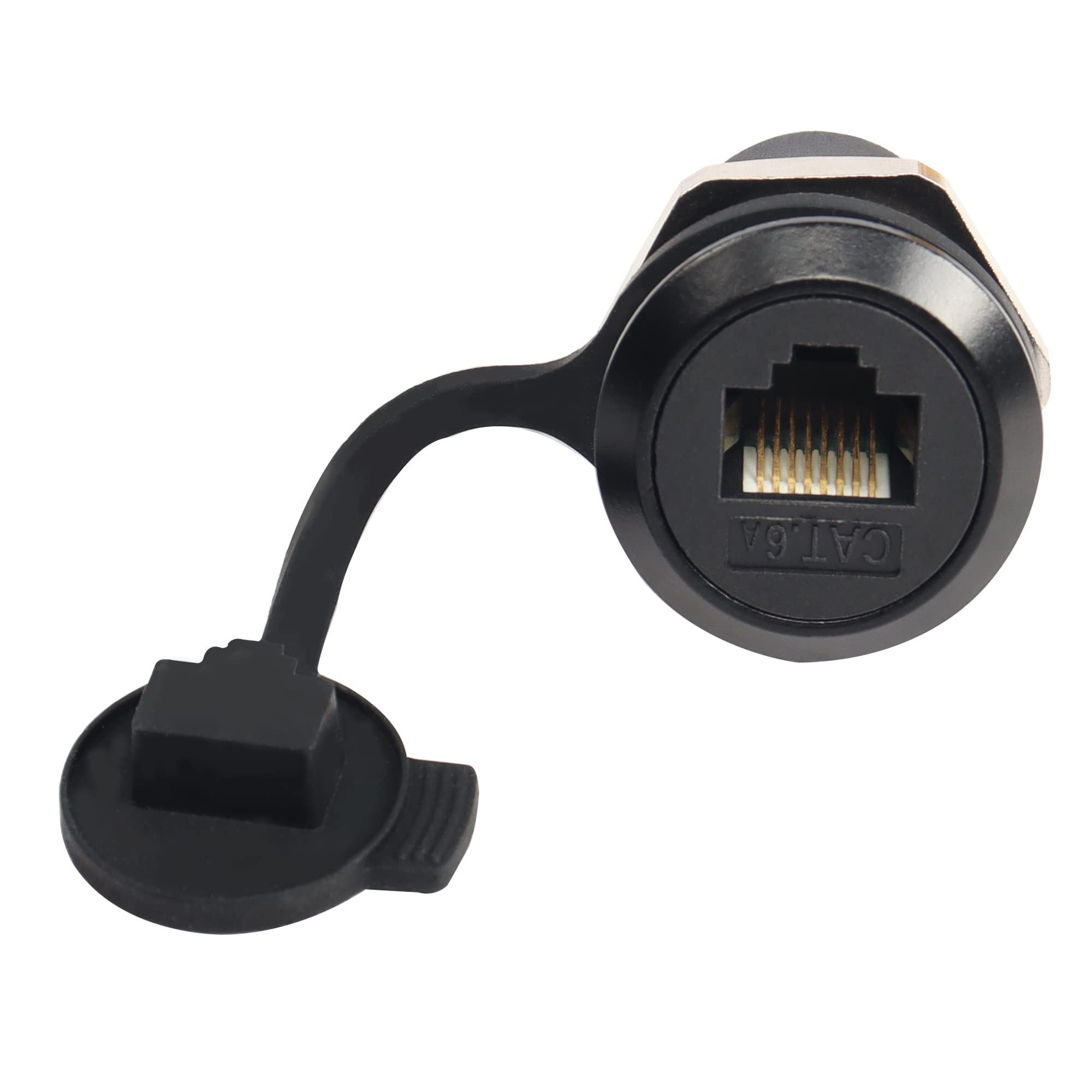 QIANRENON RJ45 Shielded Panel Mount Adapter, Cat6A RJ45 8P8C Female to Female Threaded fixing Connector Network socket, With waterproof and dustproof cover