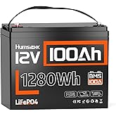 HumsiENK 12V 100Ah LiFePO4 Battery Lithium, 100A BMS, Group 24 Size, 1280Wh Energy, 15000 Deep Cycles for RV, Solar, Off-Grid