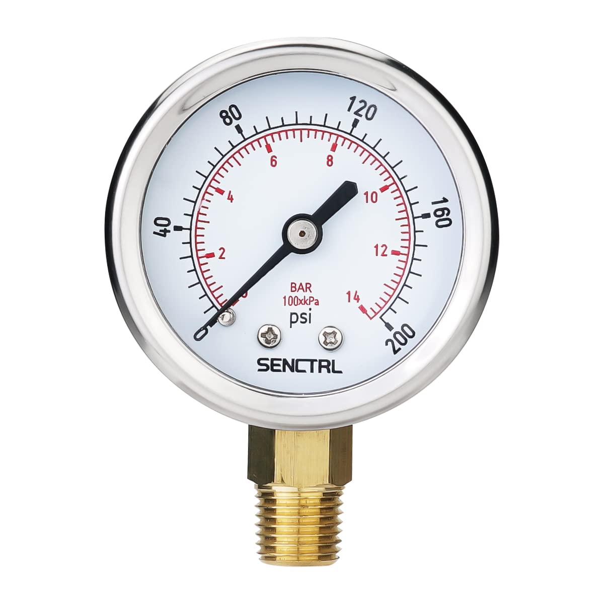 SENCTRL 200 Psi Pressure Gauge, 2" Dial Size, 1/4