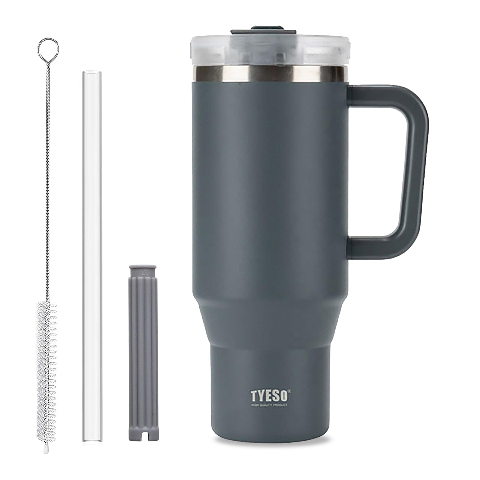Klaraber Coffee Cup Travel Mug with Handle, 40oz Tumbler with Lockable Lid, Stainless Steel Vacuum Insulated Water Bottle with Straw, Leakproof & Portable Travel Cup for Hot and Cold Drinks (Grey)