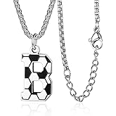 Susook Soccer Initial A-Z Letter Necklace for Men Soccer Charm Pendant Stainless Steel Silver Box Chain 22+2inch Personalized Soccer Gift for Men
