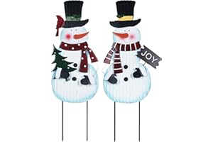 hogardeck Outdoor Christmas Decorations for Home, 2 Pcs Metal Snowman Decorative Garden Stakes with Joy for Christmas Decor, Yard Signs for Garden Home Lawn Patio