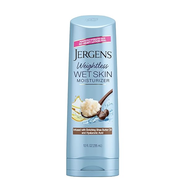 JERGENS WET SKIN BODY MOISTURIZER WITH SHEA BUTTER OIL, PURE SHEA BUTTER IN SHOWER BOD LOTION, MOISTURIZER FOR DRY SKIN, FAST-ABSORBING, NON-STICKY, DERMATOLOGIST TESTED, 10 OZ