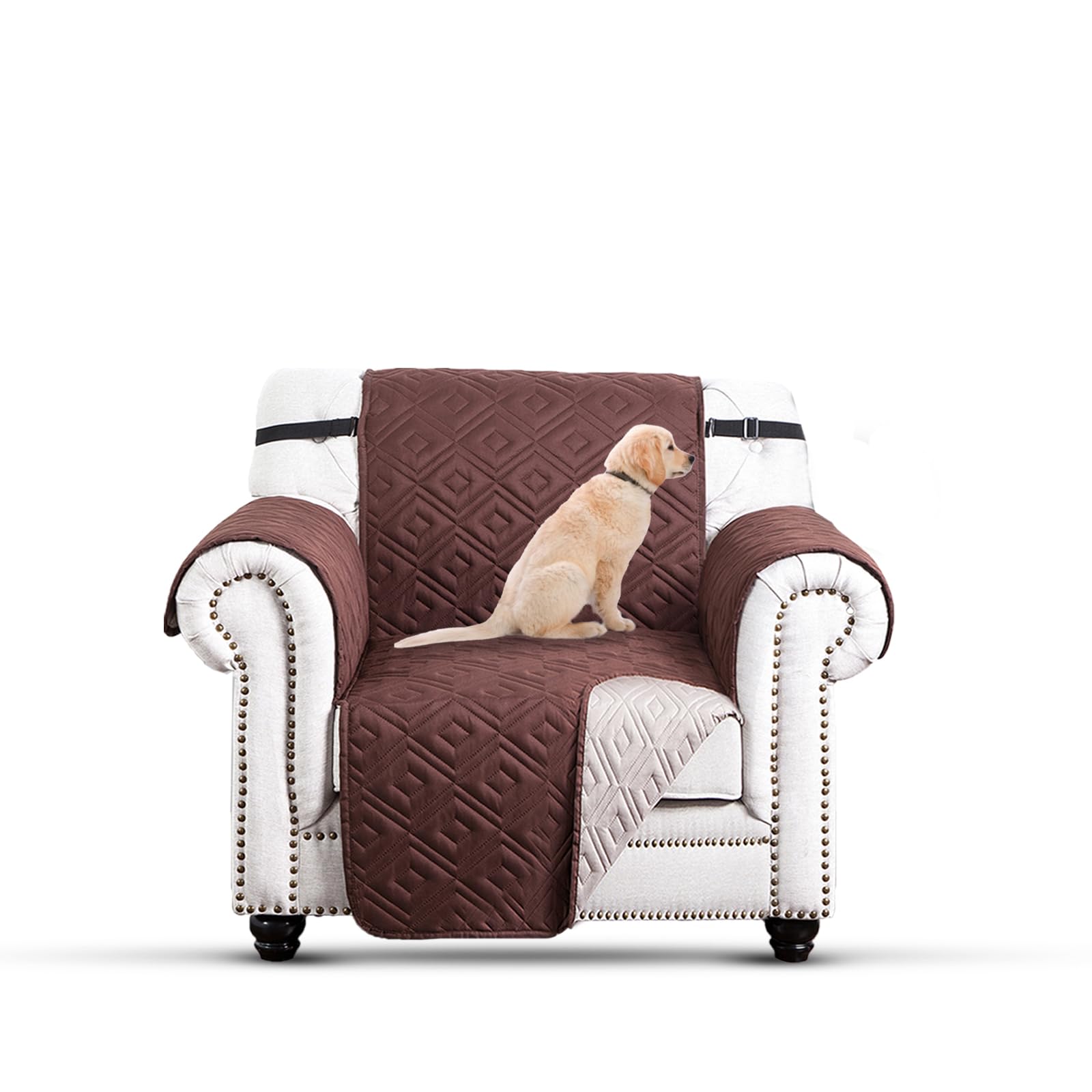Moonlight Bedding Sofa Cover 1 Seater Brown - Beige Non Slip Water Resistant Sofa Slipcovers Reversible Quilted Sofa Protectors from Pets/Dogs, Chair Covers with Adjustable Elastic Strap โ image 1