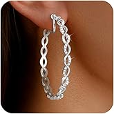 Clip On Hoop Earrings for Women Lightweight - Silver Twisted Clip-on Hoop Earings With Cubic Zirconia Fake Non Pierced Ears Jewelry