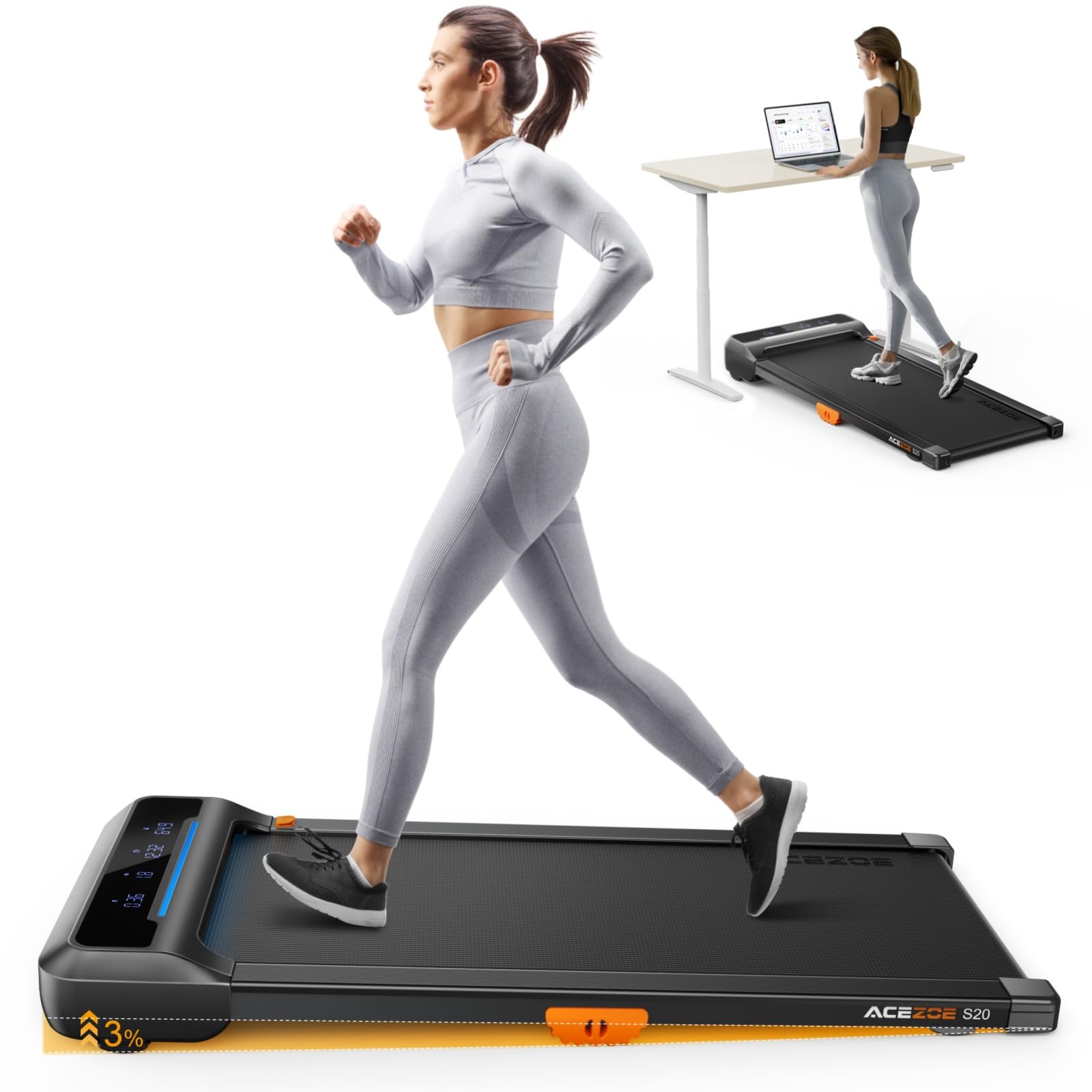 Acezoe Under Desk Treadmill, Walking Treadmills for Home, 3 in 1 Portable Treadmill, Strolling Walking Running Machine, APP/Remote Control, 265lbs Capacity, Lightweight