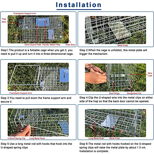 Stray Animal Trap Large Foldable Humane Homeless Cat Trap with Metal Crate | 2 Doors Catching/Release Stray Cats and Dogs, for Raccoon Bobcats Beavers Groundhogs Opossums Armadillos Outdoor