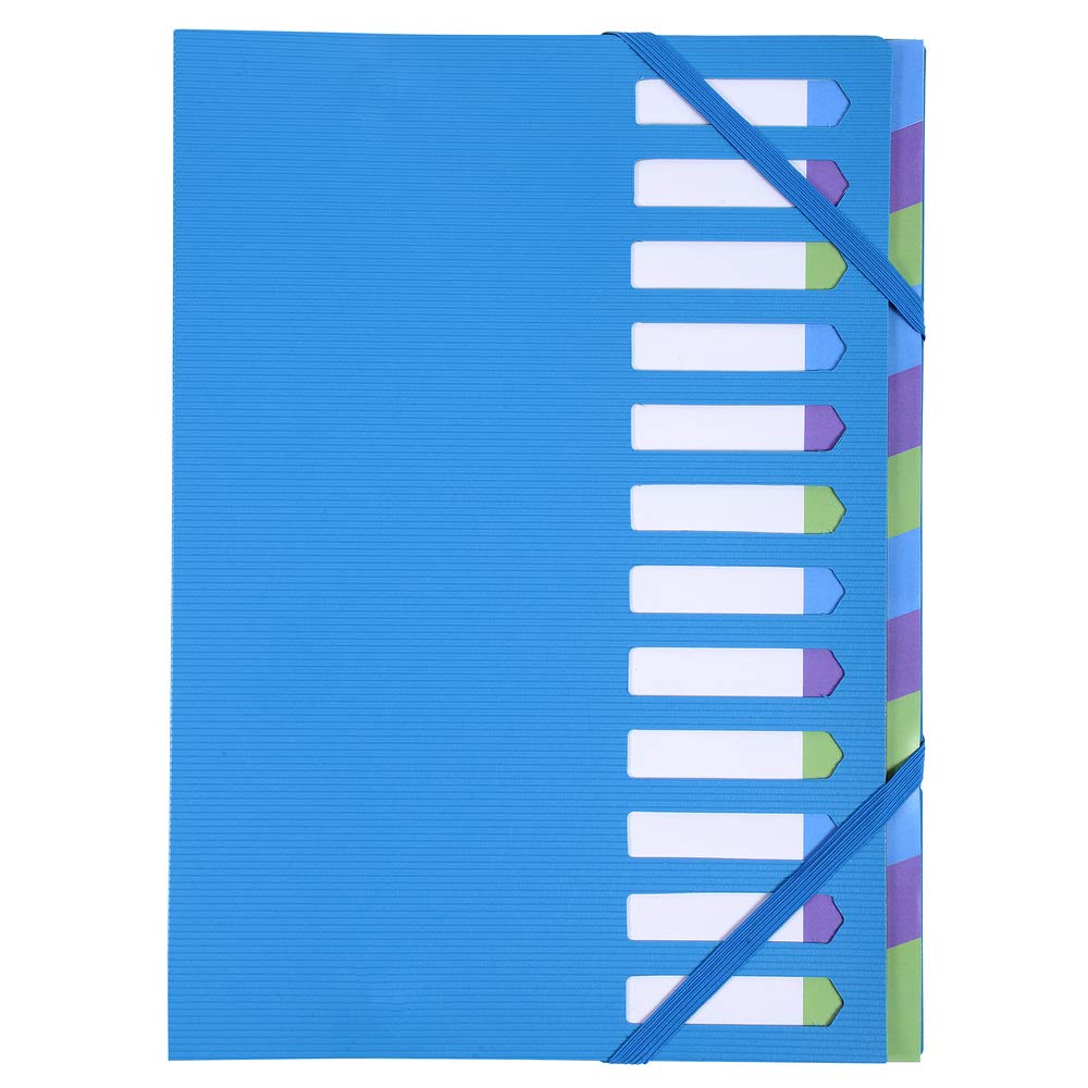 Exacompta - Ref 52362E - Campus Neon Harmonika Expanding Spine Multipart File - 245 x 320mm in Size, Suitable for A4 Size Documents, 12 Tabbed Sections - Blue