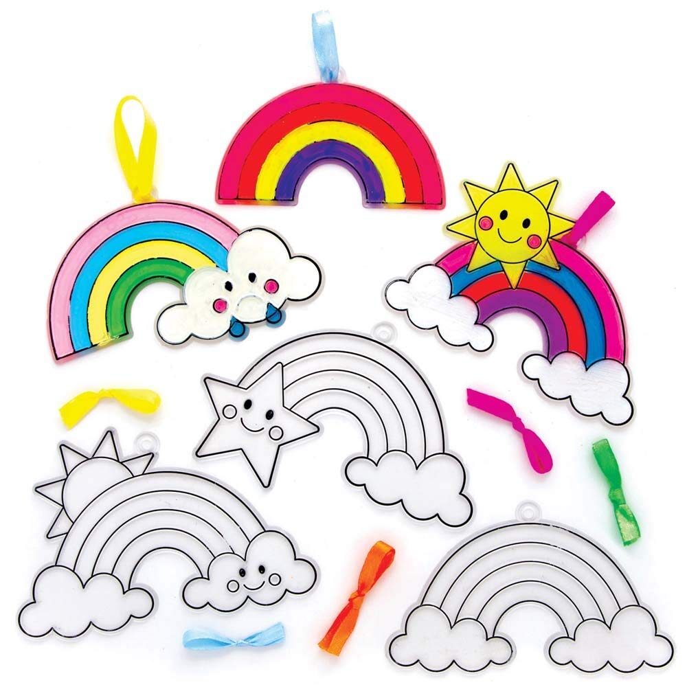Baker Ross FE148 Rainbow Suncatcher Craft - Pack of 10, Stained Glass Effect For Kids to Decorate and Display for Arts and Craft Activities
