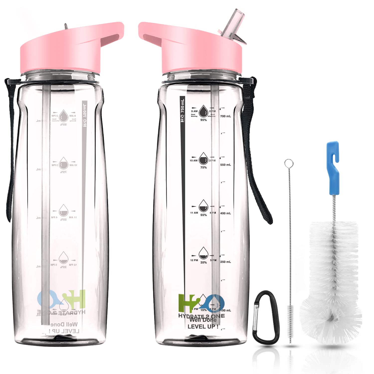 HYDRATE 2.ONE Water Bottle - 750ml Leakproof BPA-Free Sports Bottle with Straw, Time Markings, and Motivational Design - Ideal for Gym, Men, Women, and Kids - Reusable and Eco-Friendly