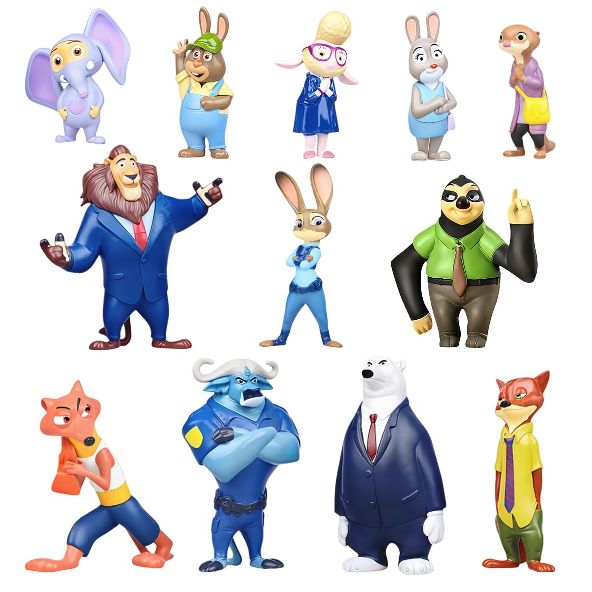 Photo 1 of 12 Pcs Cartoon Animal Figures Toys Set - City Adventure Themed Mini Action Figures Collection for Kids & Adult, Party Favors, Birthday Gifts
