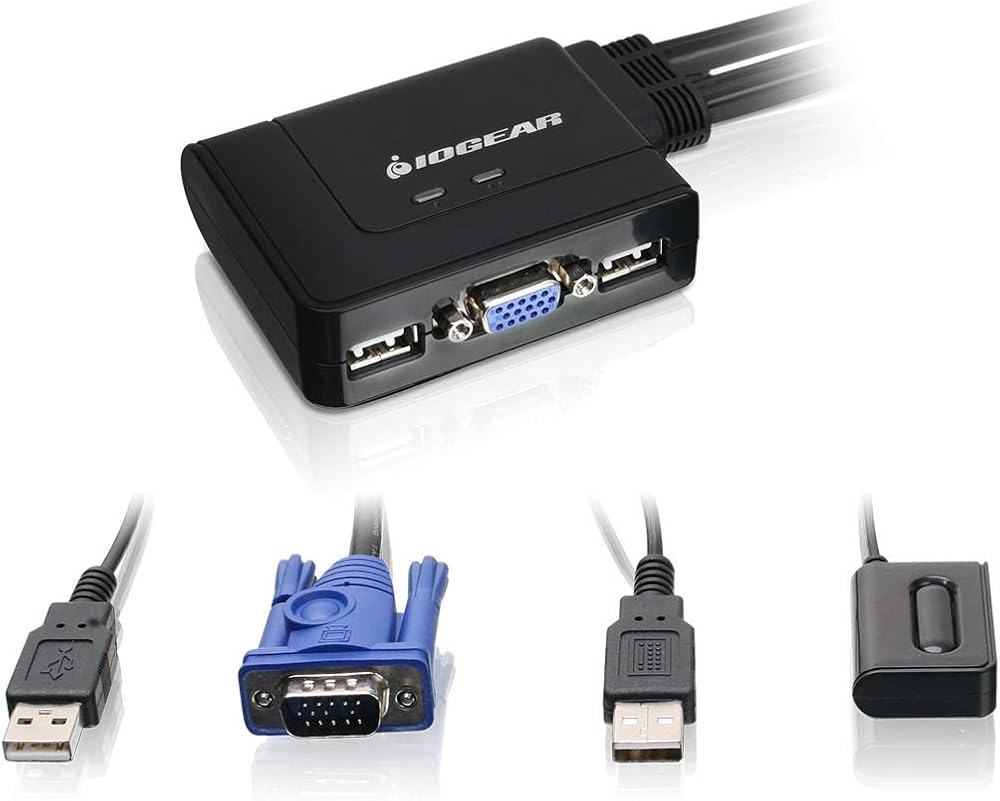 IOGEAR 2-Port USB KVM Switch with Cables VGA Keyboard Mouse Sharing Multi OS