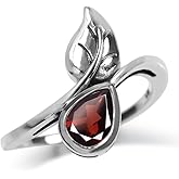 Silvershake 8X6mm Pear Shape Gemstone 925 Sterling Silver Leaf Vintage Inspired Solitaire Bypass Ring Jewelry for Women