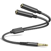 Menewstart 1/4 TRS Stereo Audio Cable for Guitar or Mixer with Jack Output, 1 FT, 1 Pack, Black, Splitter Y Adapter, 6.35mm Male to Dual 6.35mm Female Jack Cable