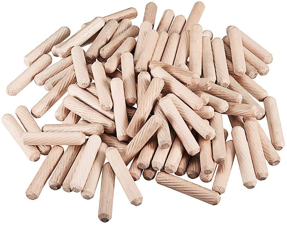 TERF® 200 Pcs Wooden Dowel Pins 8mm X 40mm Wood Dowels Solid Hard Wood Dried Fluted Beveled Hardwood Rods Furniture for Professional Carpenters DIY and Craft Projects