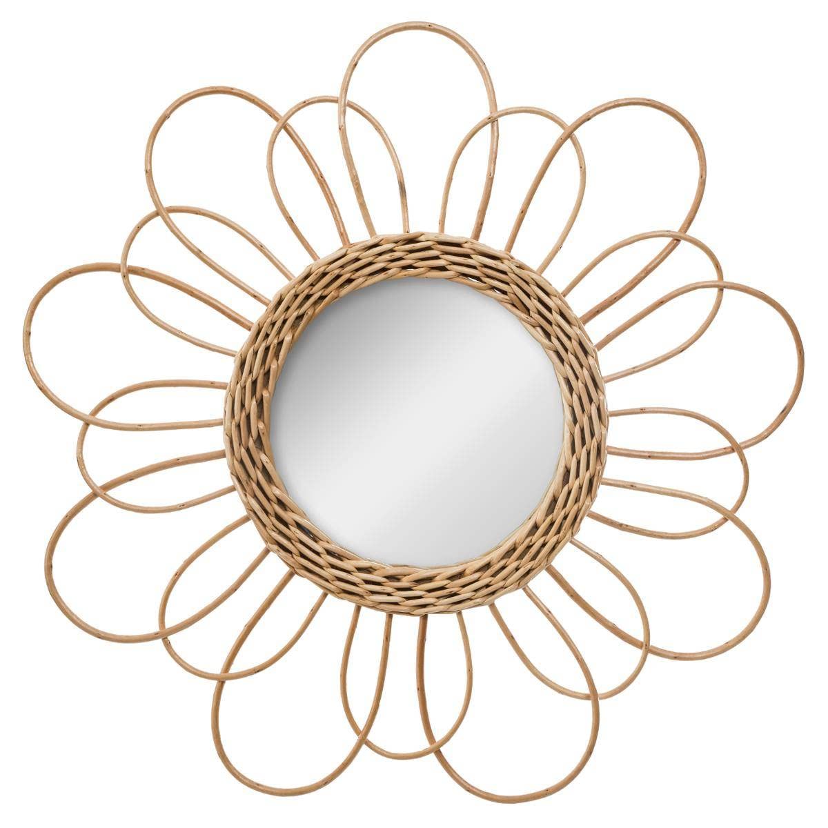 Intérieur Atmosphera Créur D'Intérieur Rattan Flower Mirror Diameter 38 cm Beige
