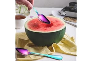 Rainbow Grapefruit Spoons 2 Pieces Set, 2 Stainless Steel Grapefruit Spoon with Titanium Plating, Grapefruit Utensil Set, Ser