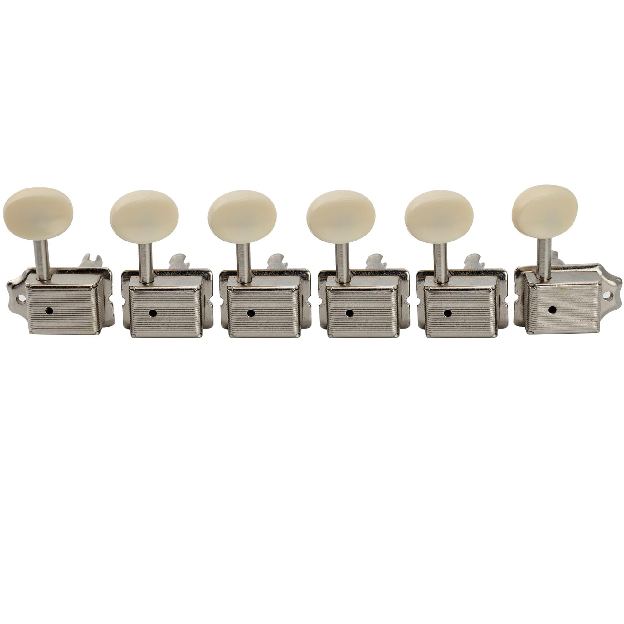 Musiclily Pro Vintage 6-in-Line Guitar Tuners Split Shaft Machine Heads Tuning Pegs Keys Set for Squier Classic Vibe Fender Strat/Tele Style, Nickel with Off White Button