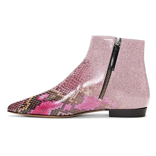 XYD Women's Formal Pointed Closed Toe Flats Ankle Boots Low Heel