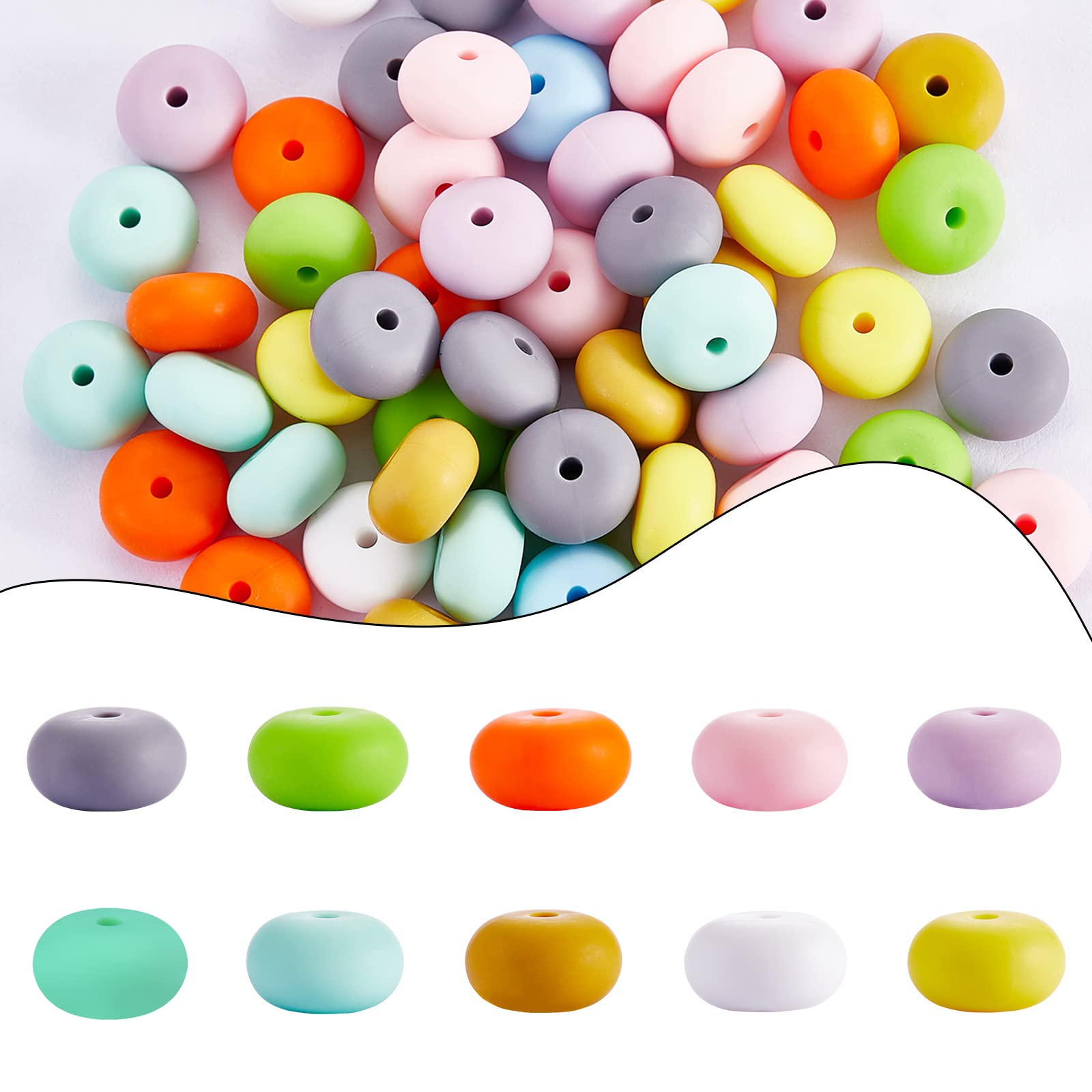 WEWAYSMILE 100pcs 14mm Silicone Round Beads Making Kit, Bulk Silicone Beads for Jewelry Crafts - Necklace, Garland, Bracelet (10 Styles)