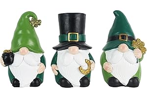 MEETYAMOR St Patricks Day Decorations, Set of 3 Green Gnome Resin Standing Figurine for St Patricks Day Decor, Irish Handmade Gnomes Figurines for Indoor Home Table, St Patrick's Day Decorations