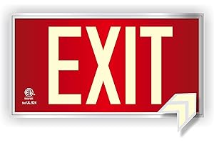 NIGHTBRIGHT USA Photoluminescent Exit Sign Red - Framed Flat Wall Mount. UL 924 Code Approved/IBC/NFPA 101/Item: FRUL-050-R