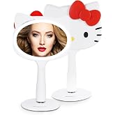 Impressions Vanity Hello Kitty LED Handheld Makeup Mirror with Magnetic Ball Standing Base, Velvety Soft Touch Finish, Ultra Bright Adjustable Brightness, Portable Lighted Mirrors for Travel and Home