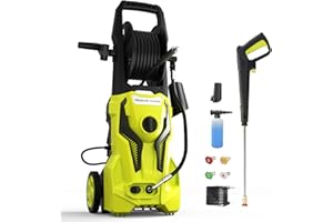 ZHUOLIN Electric Pressure Washer - 4500 PSI 3.2 GPM Power Washer Electric Powered with 25 FT Hose Reel 4 Interchangeable Nozzle & Foam Cannon, for Cars, Patios, Yellow-Black
