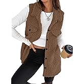 EVALESS Womens Warm Sherpa Fleece Sleeveless Button Down Long Vest Sherpa Jackets Coat Outerwear