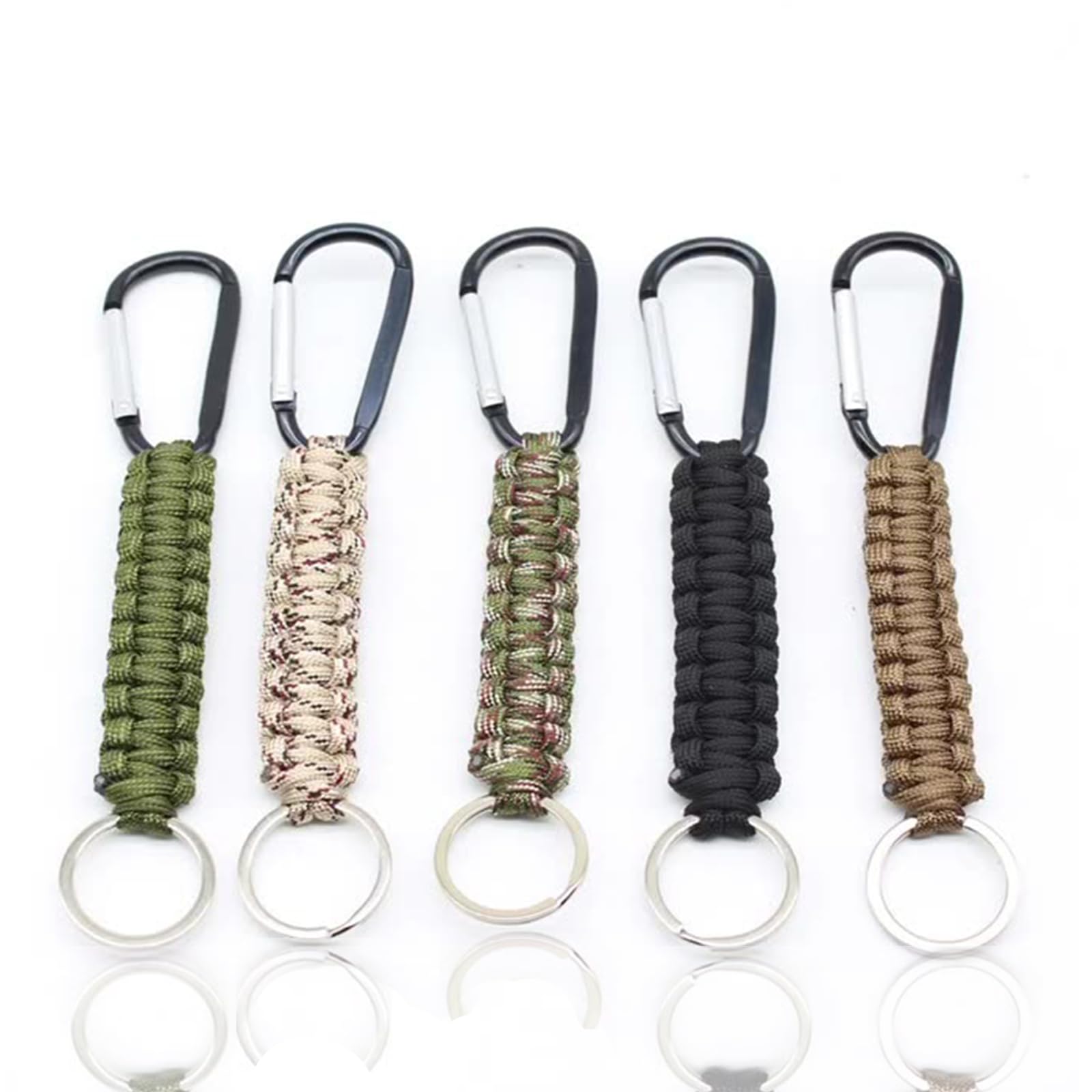 Ieron 5 Pcs Paracord Keychain with Carabiner, Braided Lanyard Ring Hook Clip for Keys Flashlight Camping Hiking Outdoor Backpack