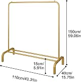JIUYOTREE 110cm Metal Garment Rack with Bottom Shoe Shelf Gold view 2