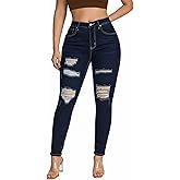 roswear Women's Essentials Ripped Mid Rise Destroyed Skinny Jeans