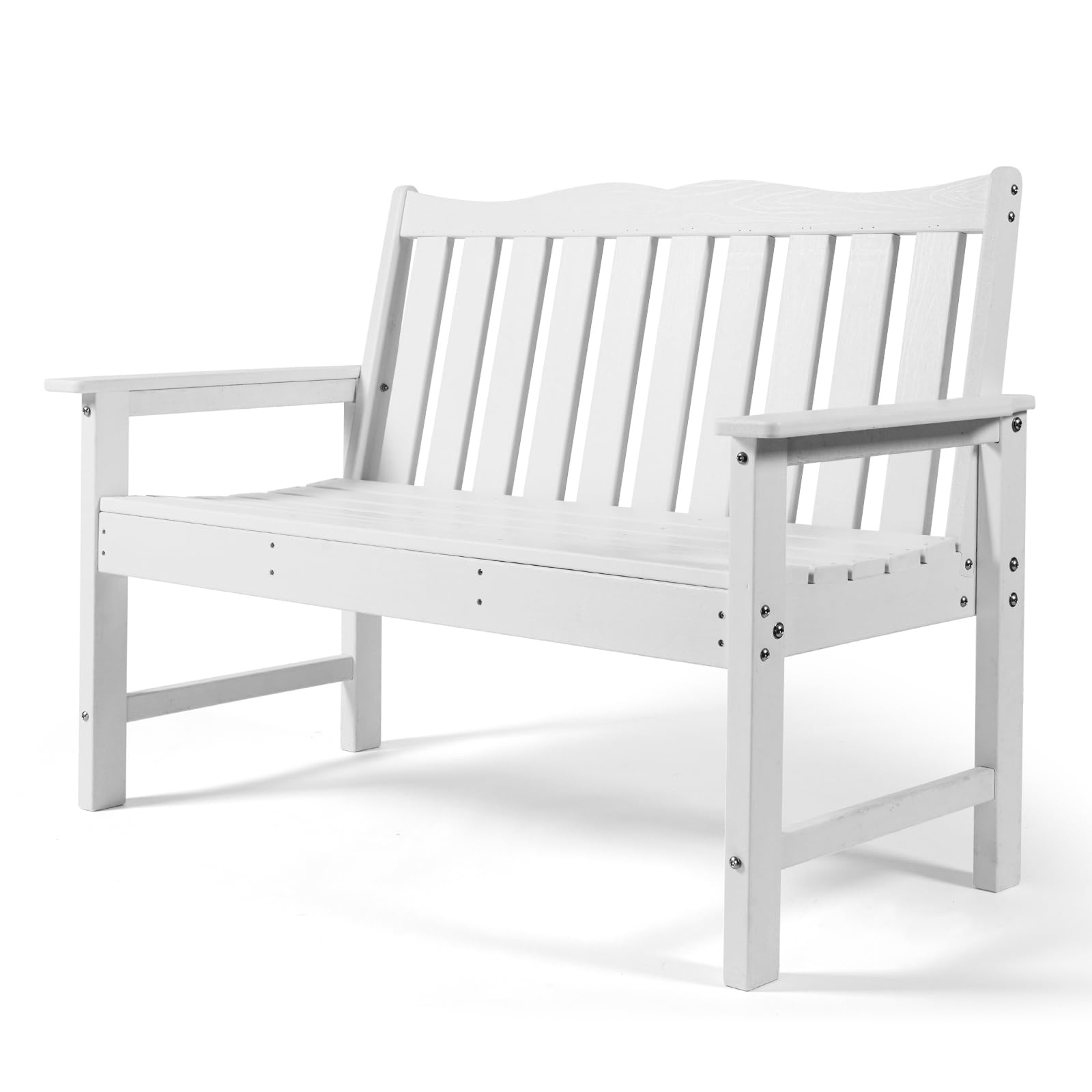 Photo 1 of Backyard Expressions Poly Patio Bench (800 Lb Capacity) – Weatherproof Outdoor Bench, Low Maintenance, Heavy-Duty Recycled Material – Ideal for Porch, Patio & Park (White Woodgrain Look)