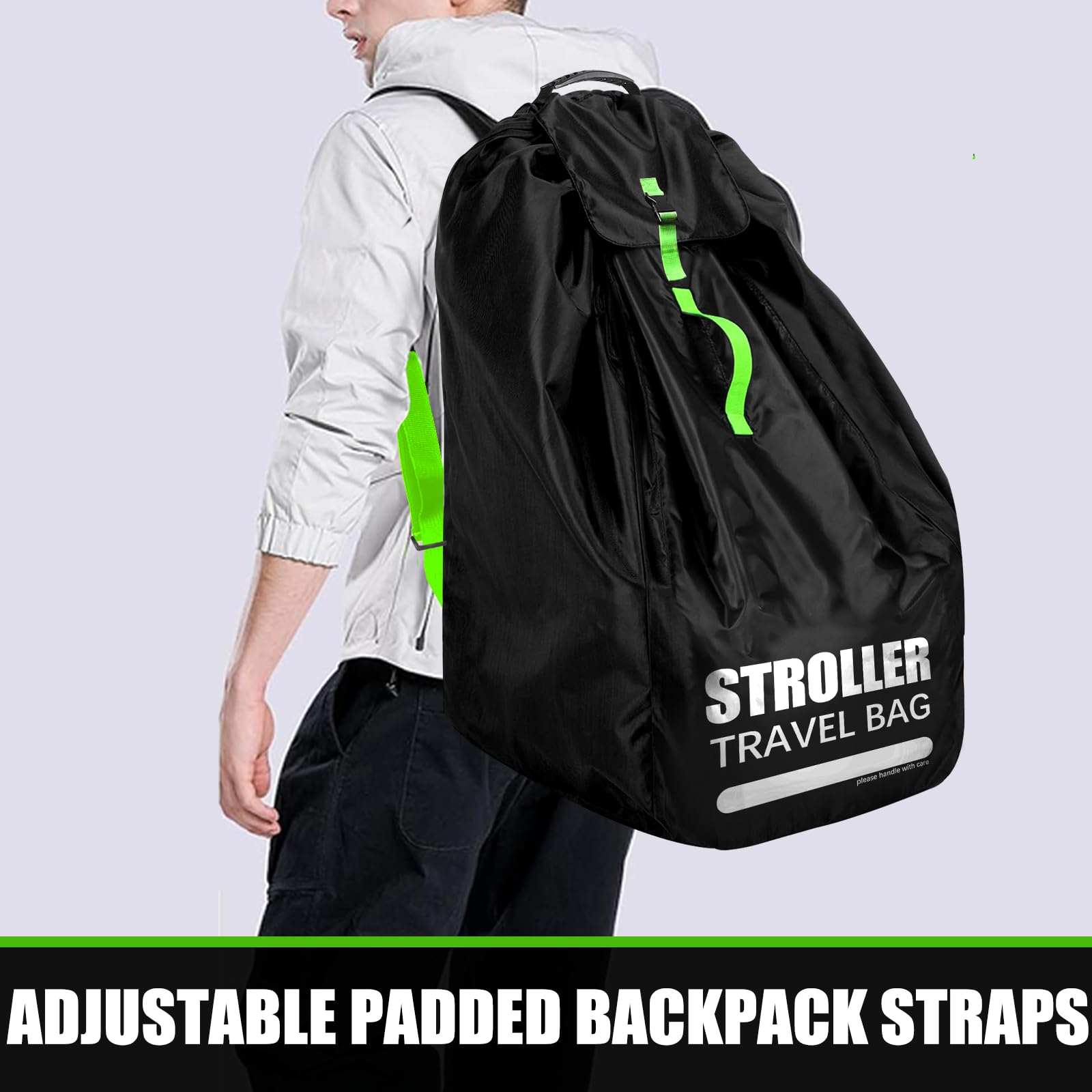 Stroller Bag for Airplane | Adjustable Padded Straps & Double Bottom Fabric, Large Gate Check Stroller Travel Bag for Airplane, Single & Double Stroller Travel/Cover Bag for Air Plane