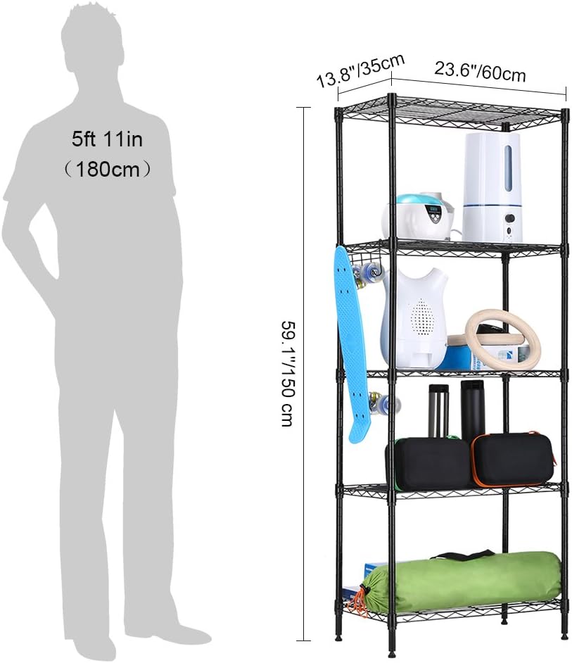 LANGRIA 5 Tier Shelving Units Storage Rack Supreme Wire Shelving Organization, Black: Kitchen & Dining