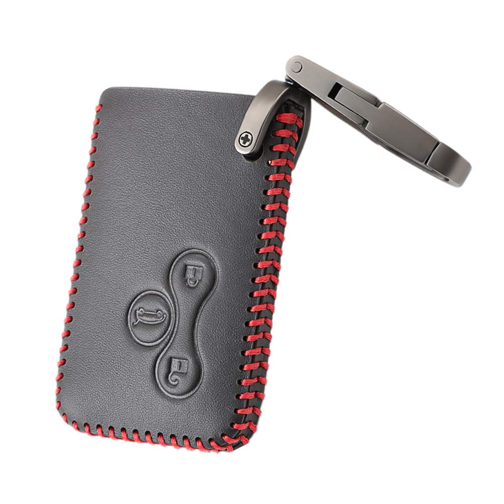Happyit Leather Car Key Cover Cases keychain for Renault Megane R.S. Scenic 3 Buttons (Red line)