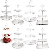 8 Sets 3 Tier Cupcake Stand Plastic Tiered Serving Stand 3 Tier Serving Tray Round Flower Square Hexagonal White Dessert Table Display Set Candy Cupcake Tower Pastry Cupcake Holder for Party Wedding