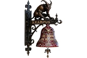 Krampus Door Bell Wall-Mounted Decorative Cast Iron/Resin Hanging Outdoor Bell with BE Good OR BE Gone Sign for Front Door Po